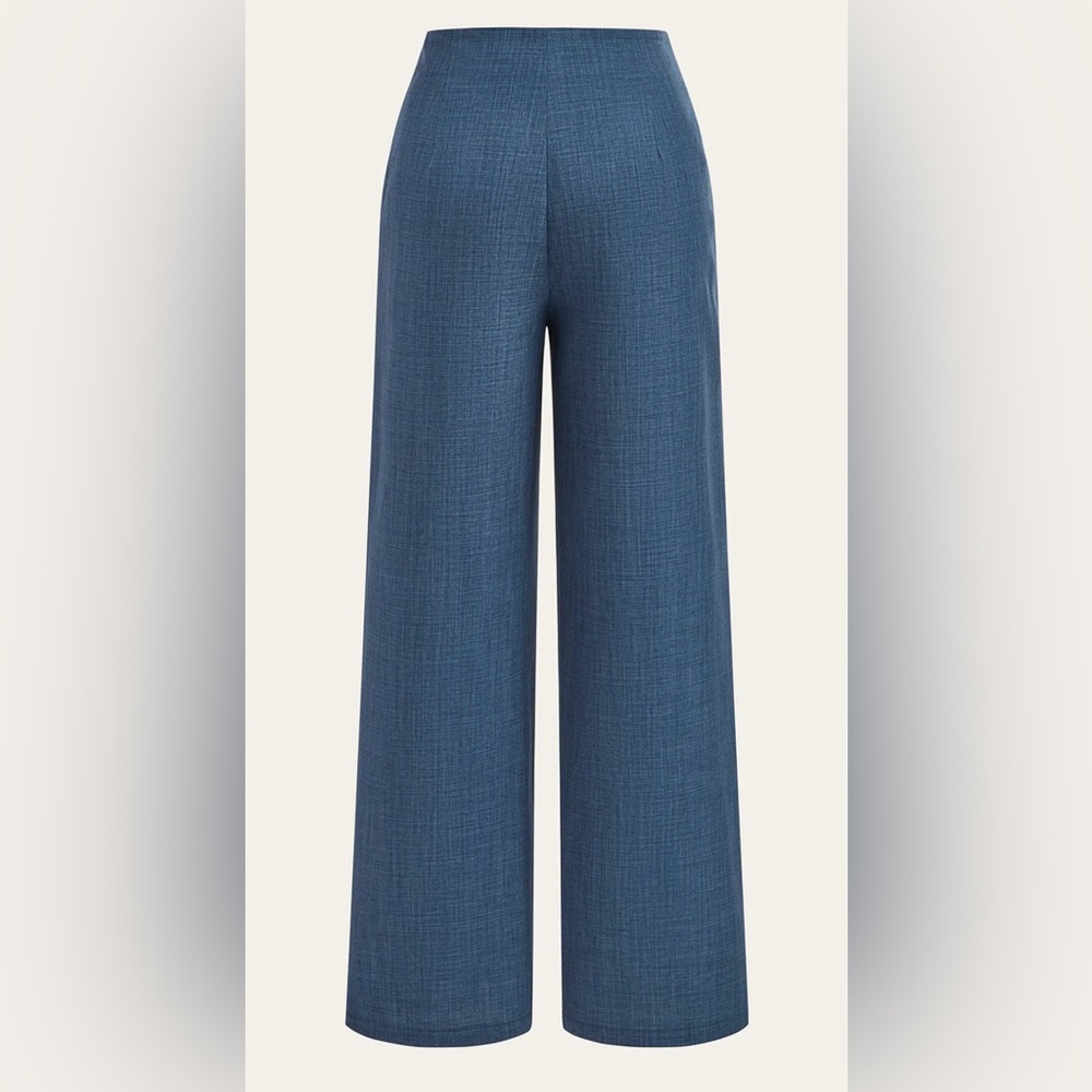Commense Blue Wide-Leg Pants with Gold Button - Picture 2 of 4